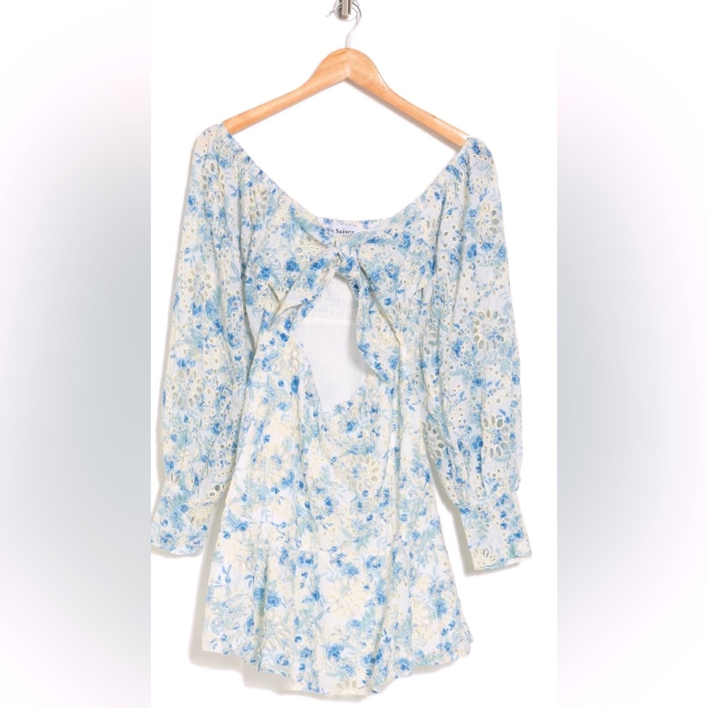 En Saison Claire Floral Eyelet Long Sleeve Minidress